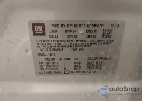 2018 Chevrolet Trax Lt z USA, uszkodzony, nr VIN KL7CJLSB2JB651515